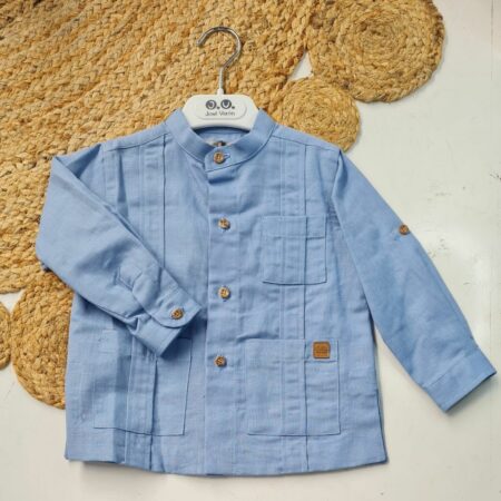 Guayabera lino niño 01-50073C celeste José Varón