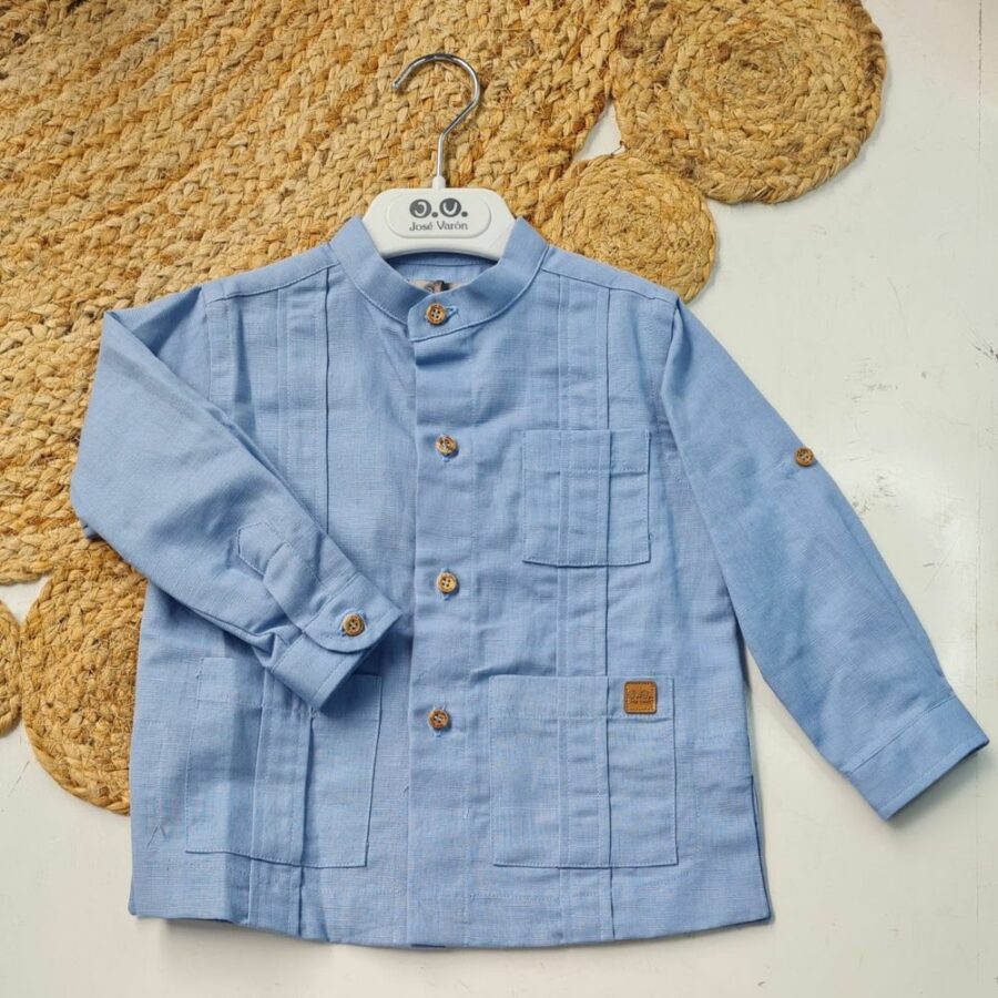 Guayabera lino niño 01-50073C celeste José Varón