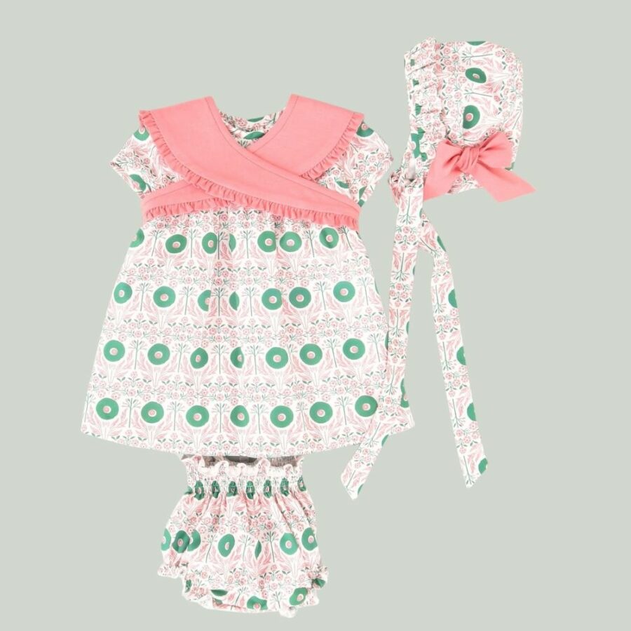 Vestido estampado bebé 3P rosa/verde 01-54006 José Varón