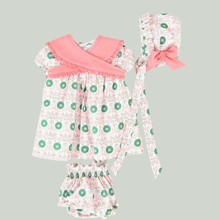 Vestido estampado bebé 3P rosa/verde 01-54006 José Varón