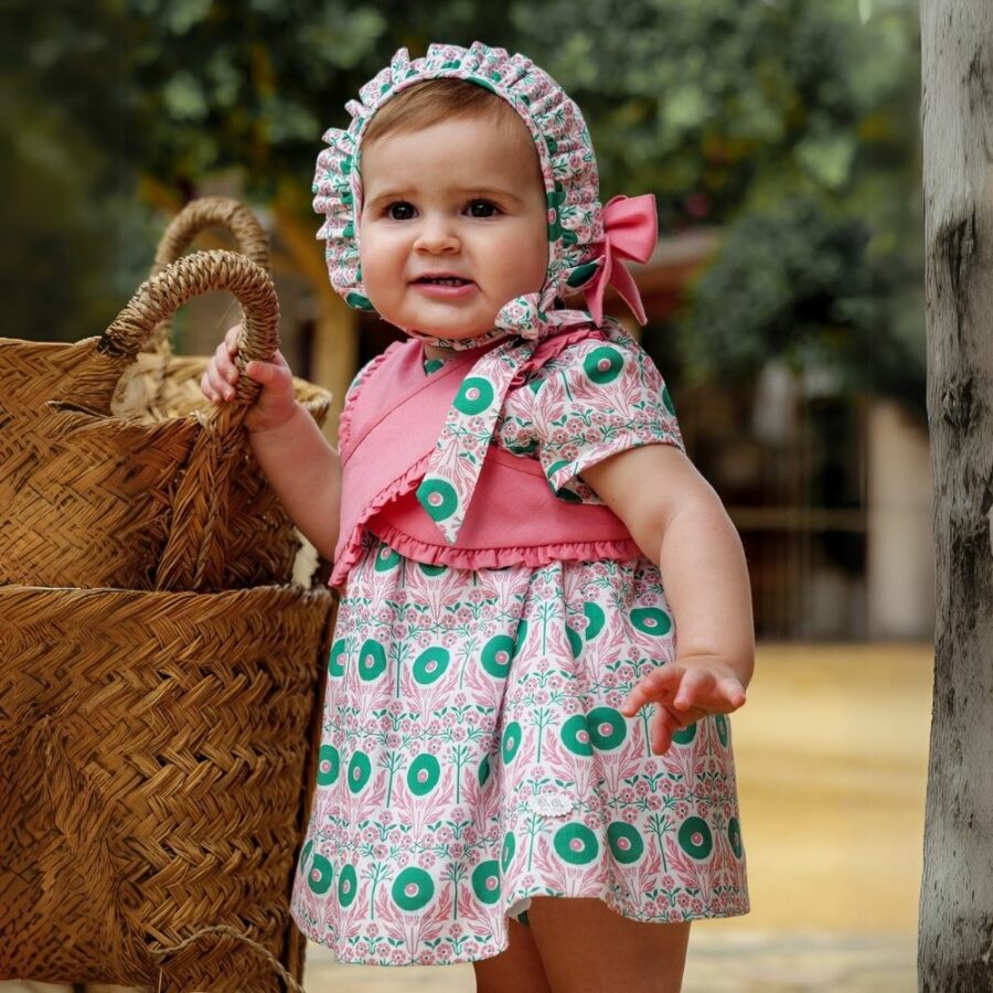 Vestido estampado bebé 3P rosa/verde 01-54006 José Varón