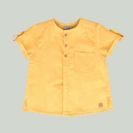 Blusa lino manga corta niño mostaza 01-54063M José Varón