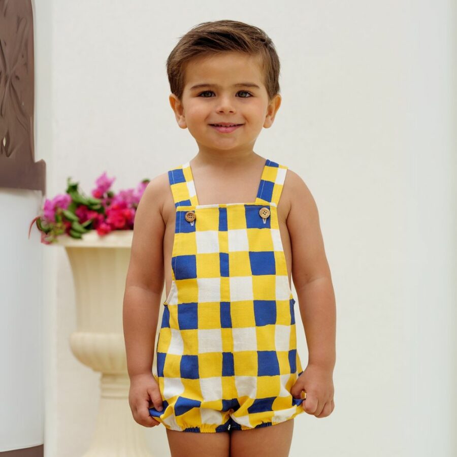 Peto rana cuadro bicolor bebé amarillo y tinta 01-54102 José Varón