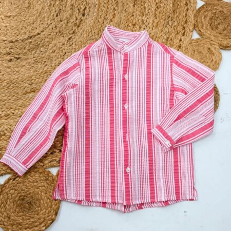 Camisa pekin cuello mao ML rojo coral B6981 B647 Tartaleta